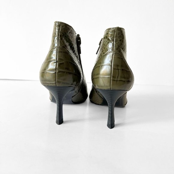 Zara Croc Print Embossed Heeled Olive Green Ankle Boot Booties, Sz EU 37 US 6.5 - Picture 9 of 15